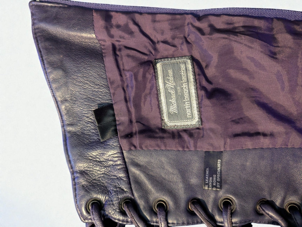 Vintage 80s Michael Hoban North Beach Leather Dark Purple Strapless Mini Dress