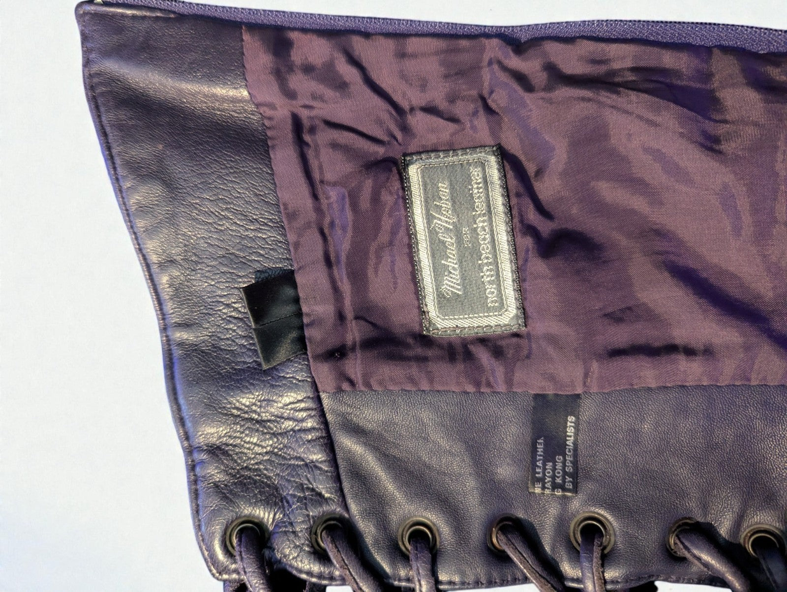 Vintage 80s Michael Hoban North Beach Leather Dark Purple Strapless Mini Dress