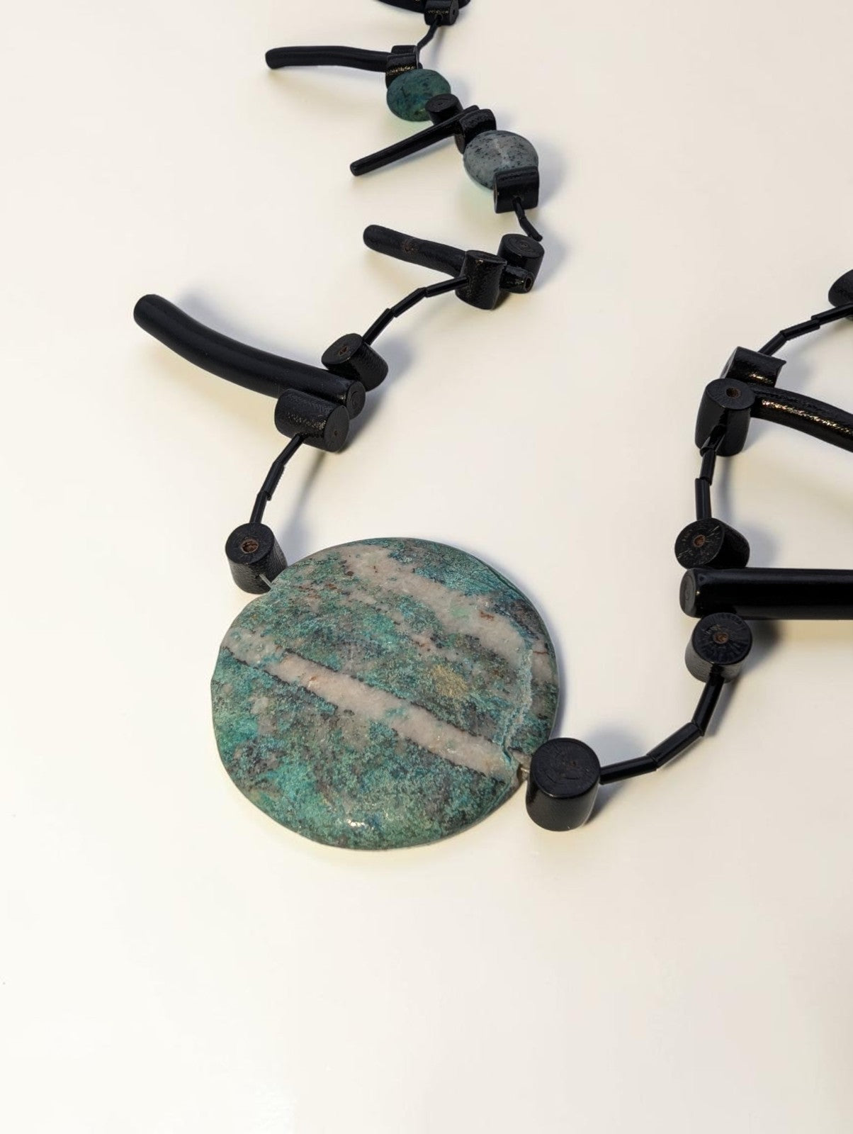 Turquiose and Black Wooden Statement Beaded Necklace, 24"
