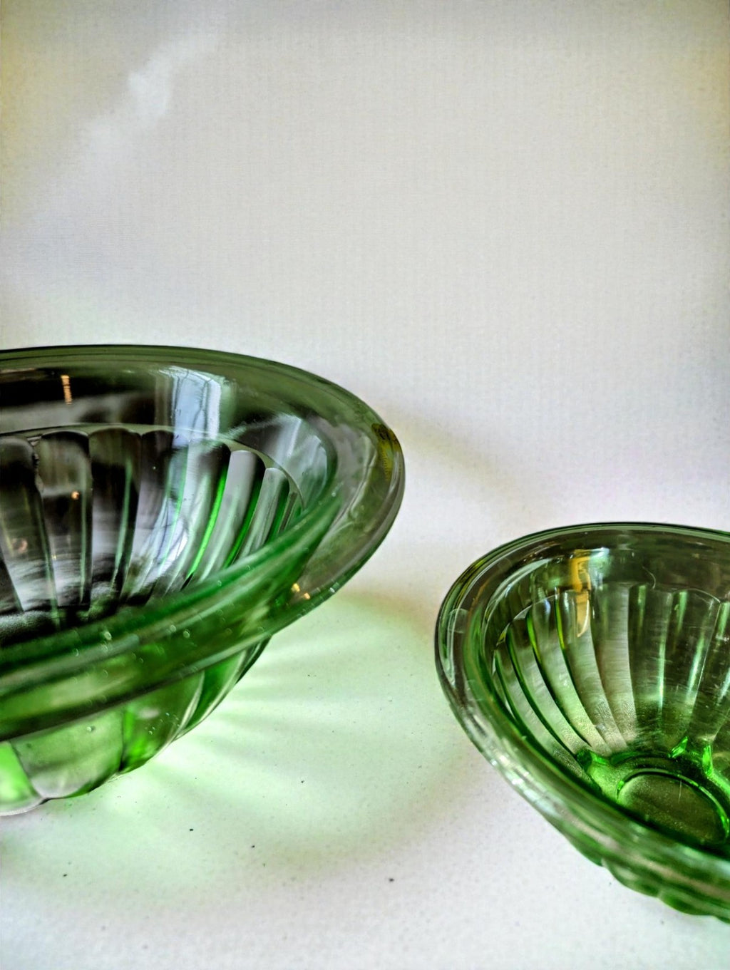 1930s Hazel Atlas Pattern Green Uranium Glass Mixing Bowls Set (2)