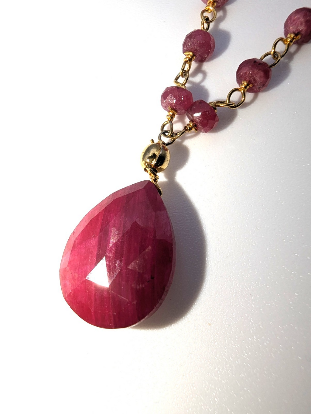 Faceted Ruby Gold Filled Necklace, Adjustable 18"