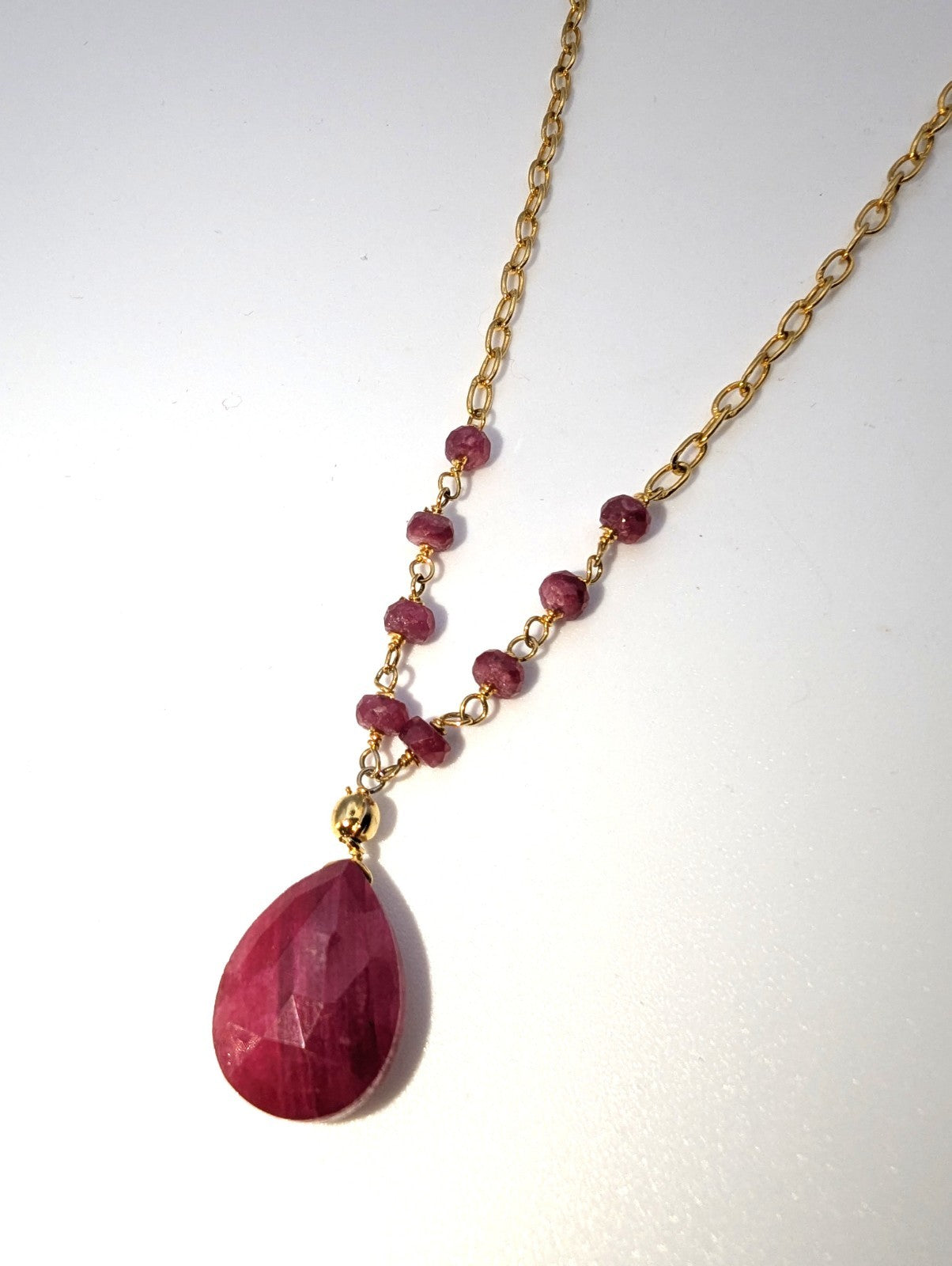 Faceted Ruby Gold Filled Necklace, Adjustable 18"