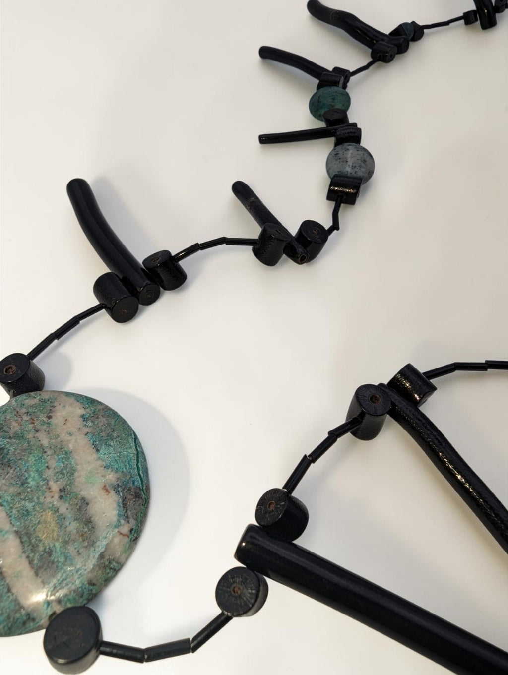 Turquiose and Black Wooden Statement Beaded Necklace, 24"