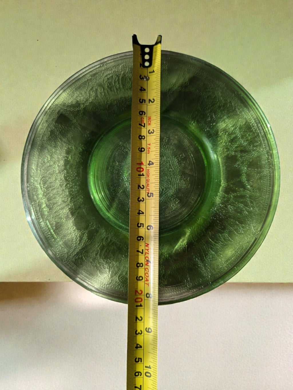 1920s-30s Uranium Green Glass Cookie Jar and (4) Plate Set