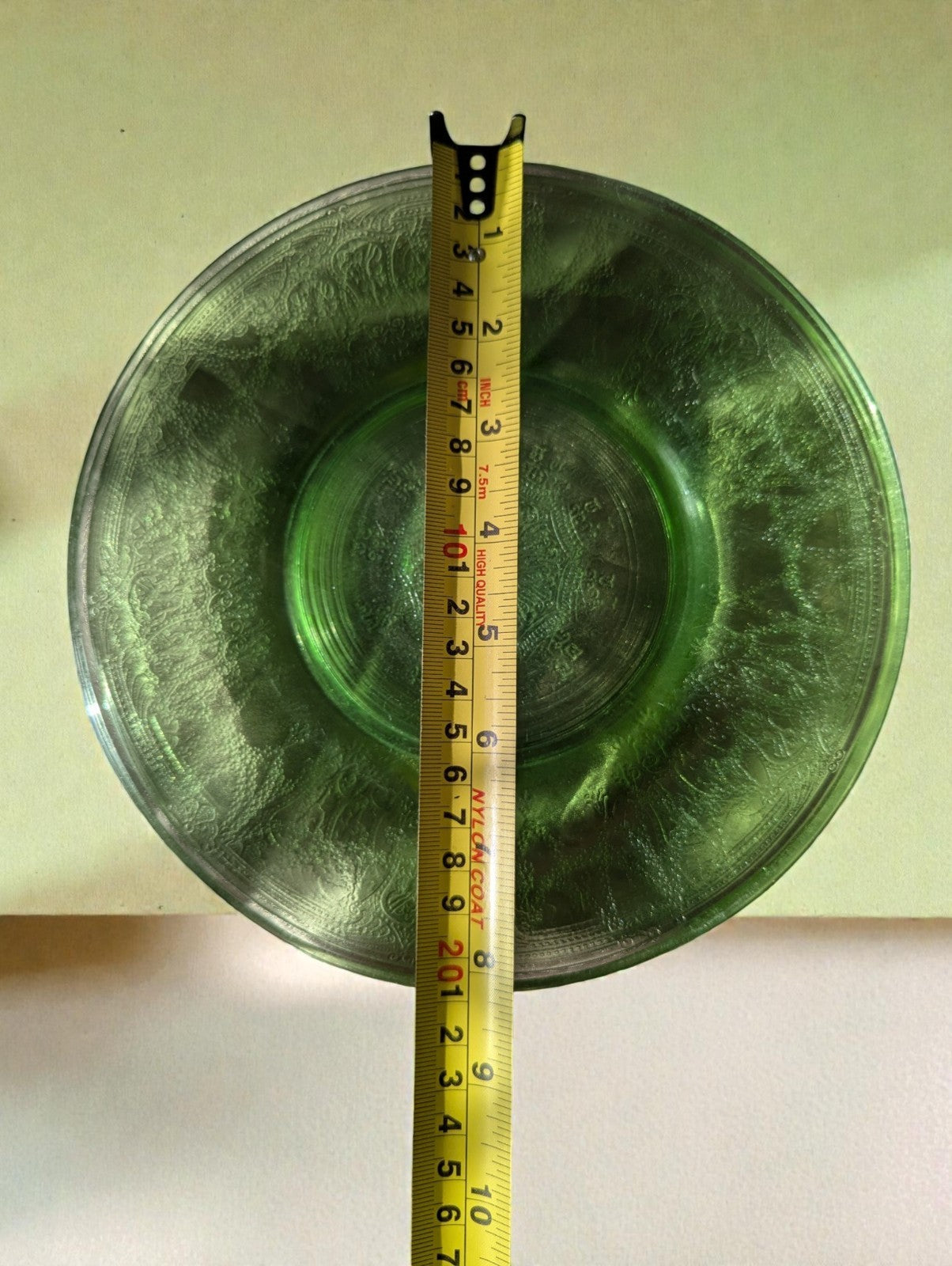 1920s-30s Uranium Green Glass Cookie Jar and (4) Plate Set