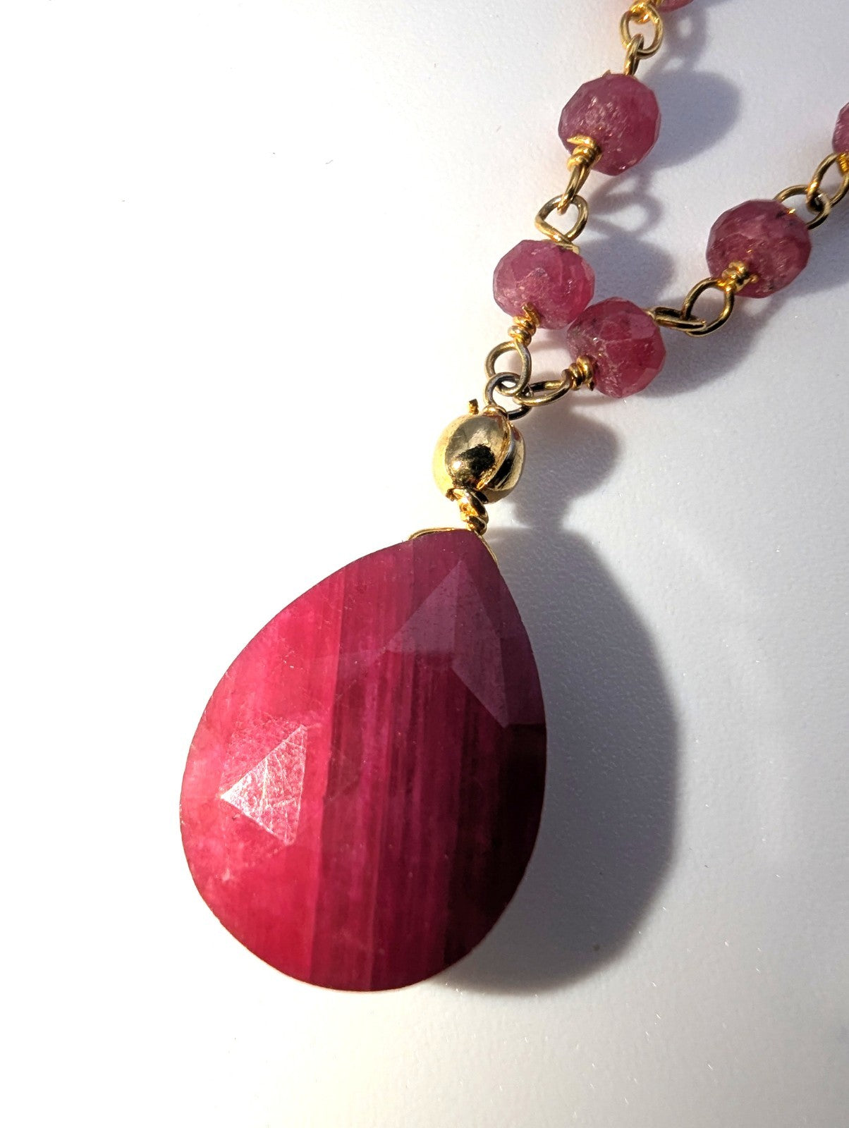 Faceted Ruby Gold Filled Necklace, Adjustable 18"