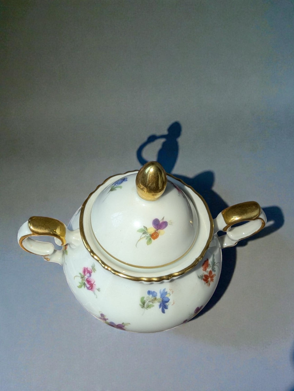 Vintage 22K Gold Bayreuth Gloria Fine Porcelain Coffee Set-Pot, Sugar, Creamer