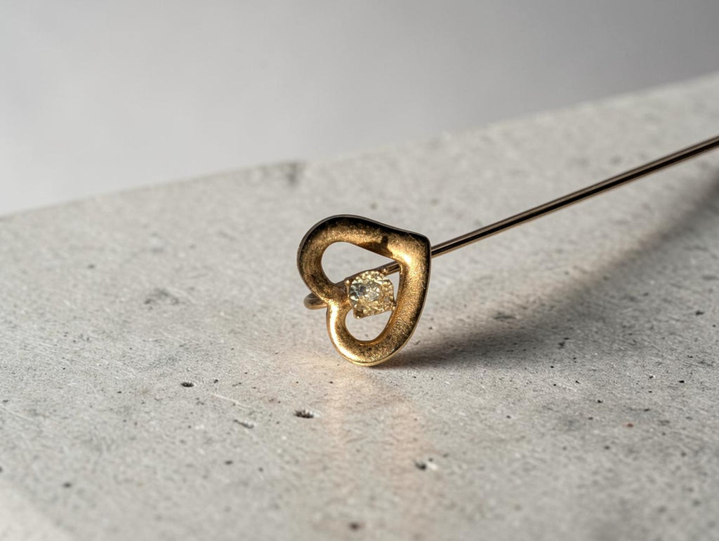 Unmarked Gold Genuine Old Mine Diamond Center Heart Pin