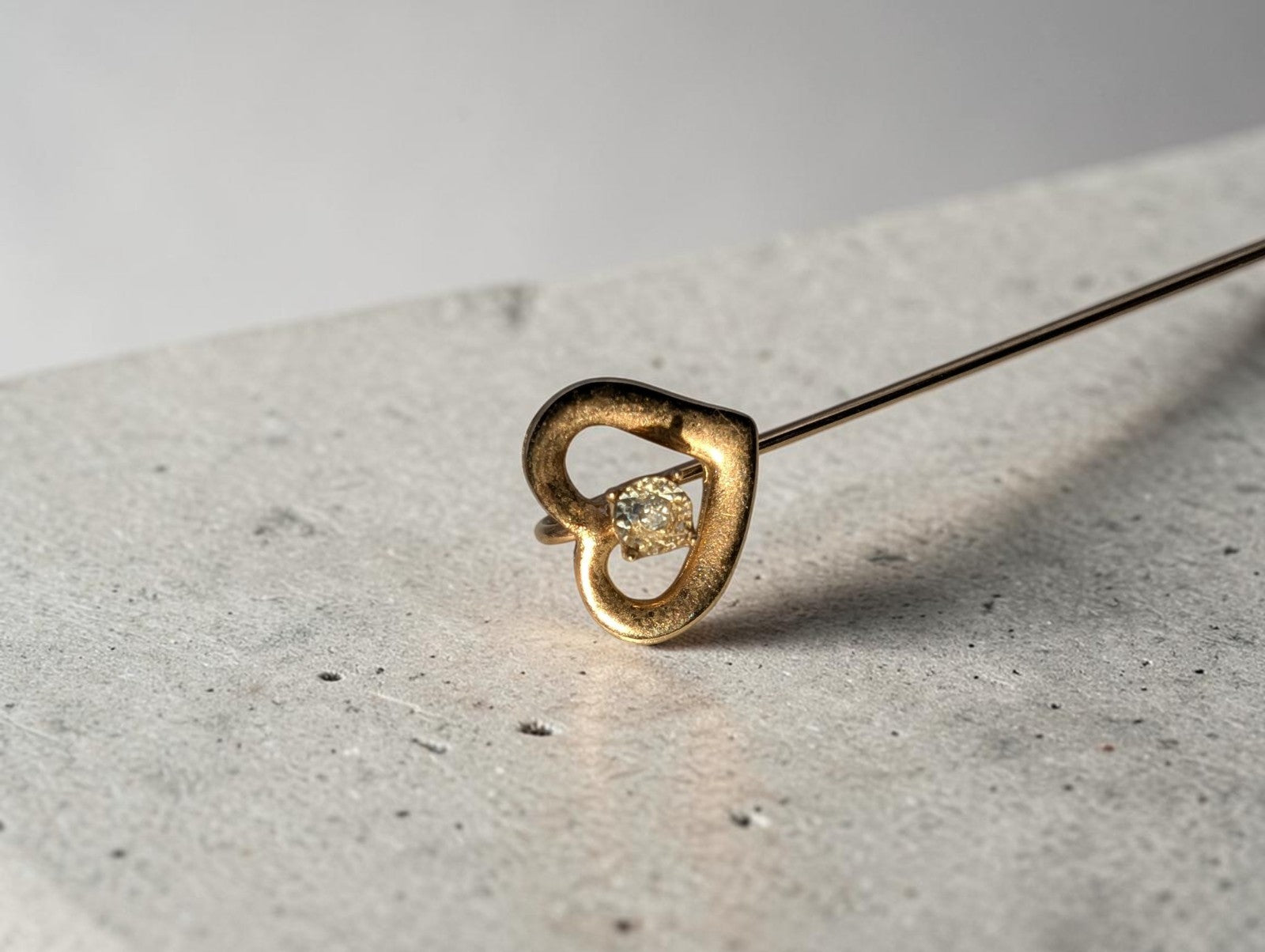Unmarked Gold Genuine Old Mine Diamond Center Heart Pin