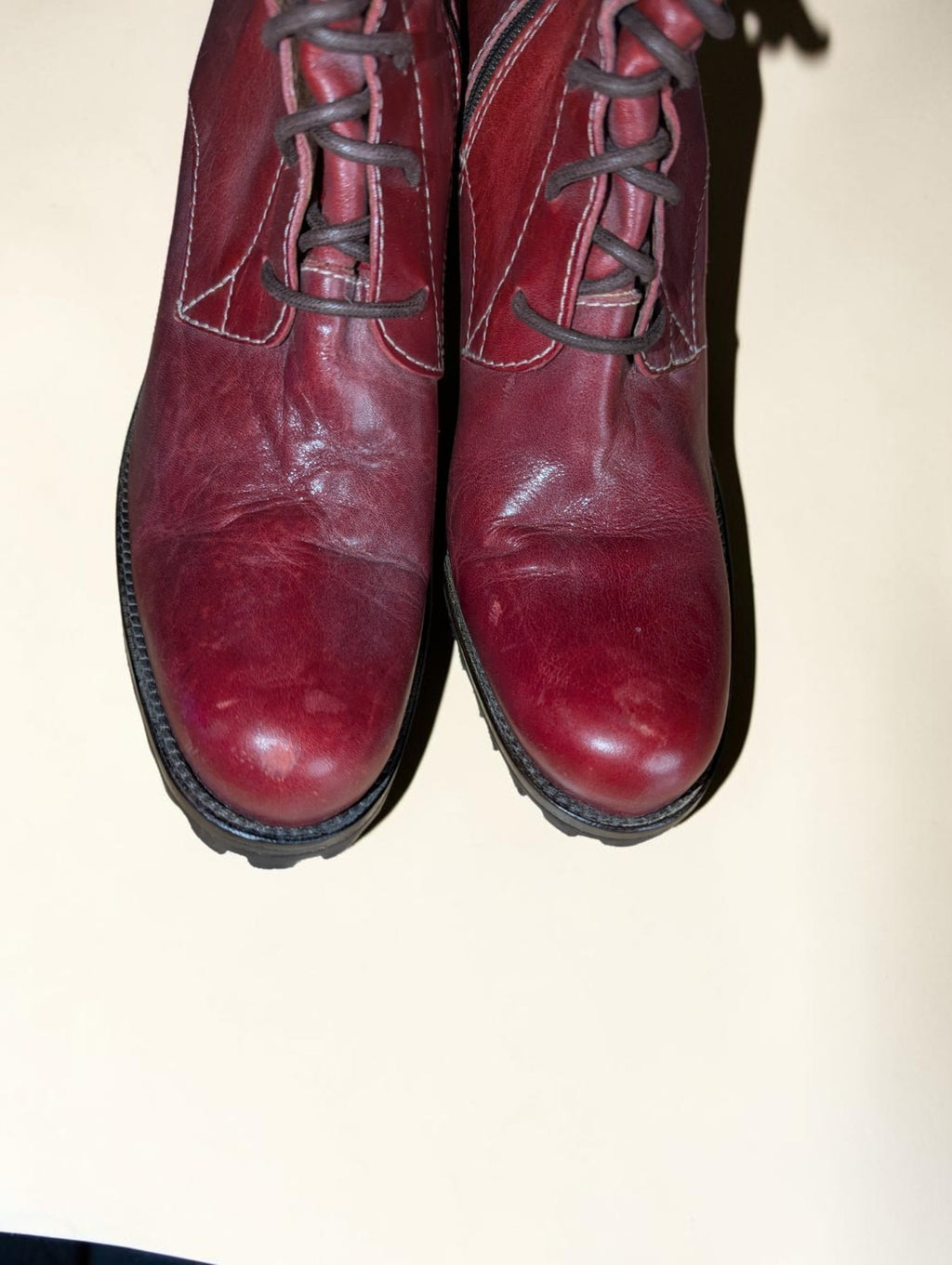 Vintage Donald J Pliner Red Leather Lace Up Boots, Size 6.5, Made in Italy