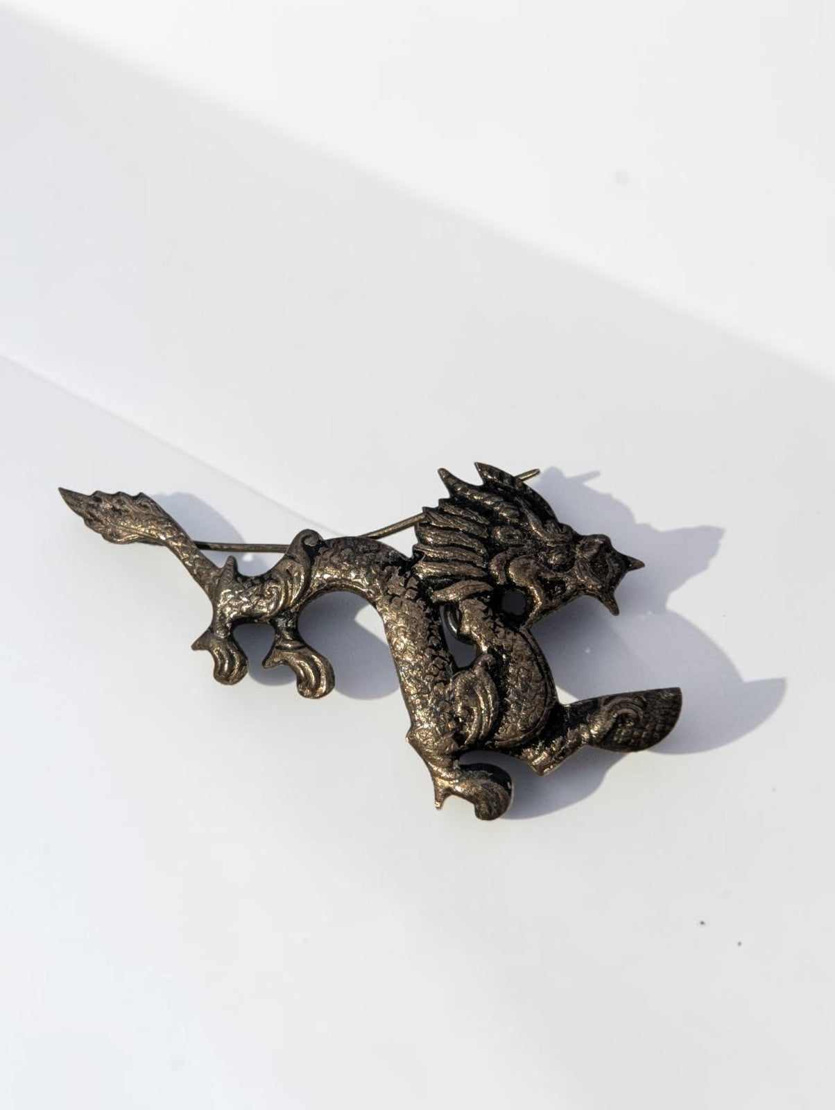 Vintage Dragon Pewter Brooch