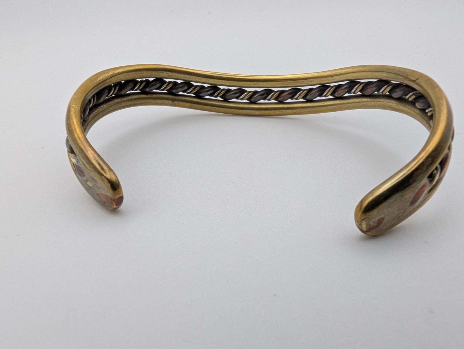 Vintage Sausalito Craftworks Silver and Brass Twisted Rope Cuff Bracelet, 7"