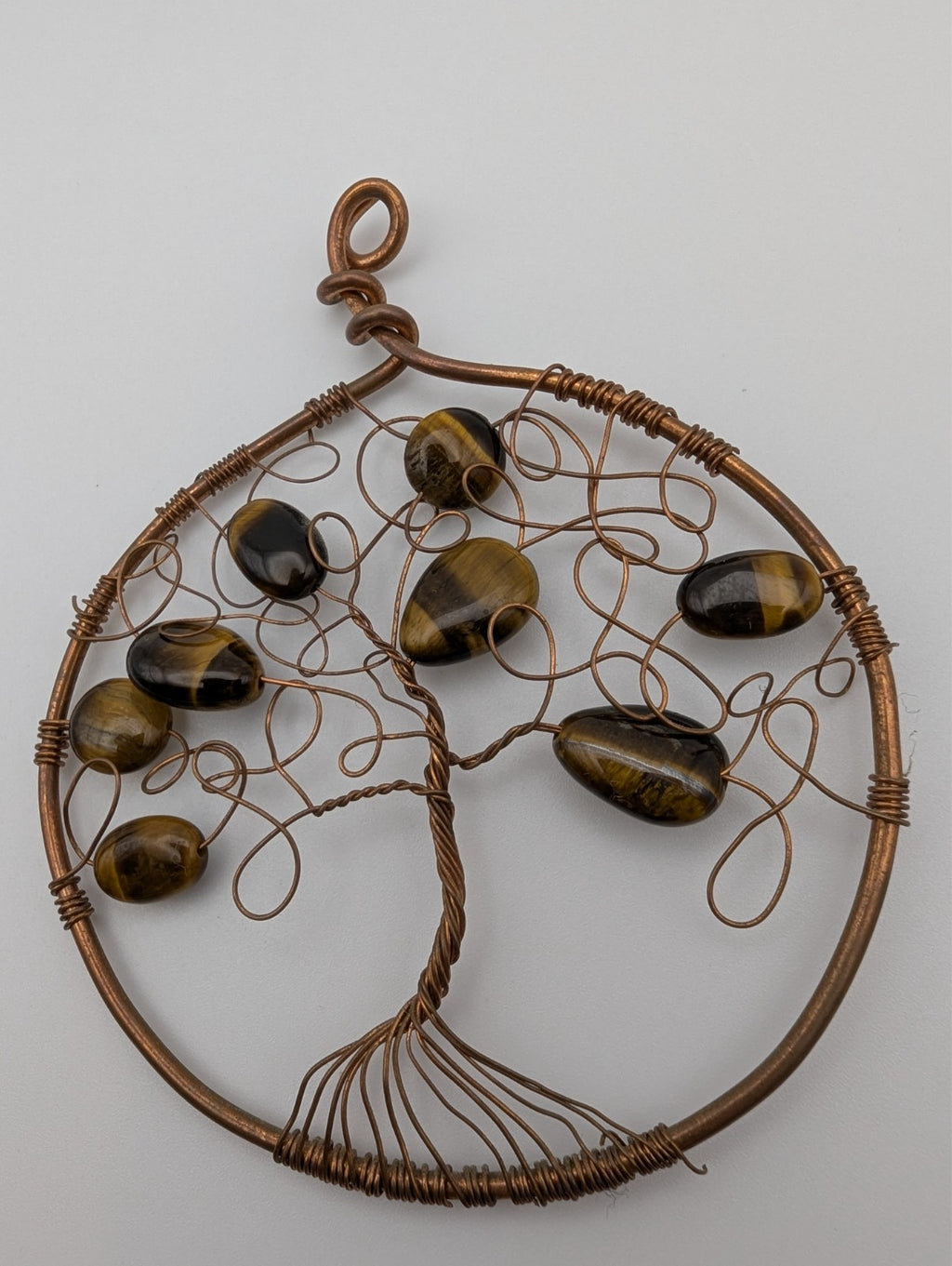 3" Tree of Life Copper Wire Pendant with Tigers Eye Accents