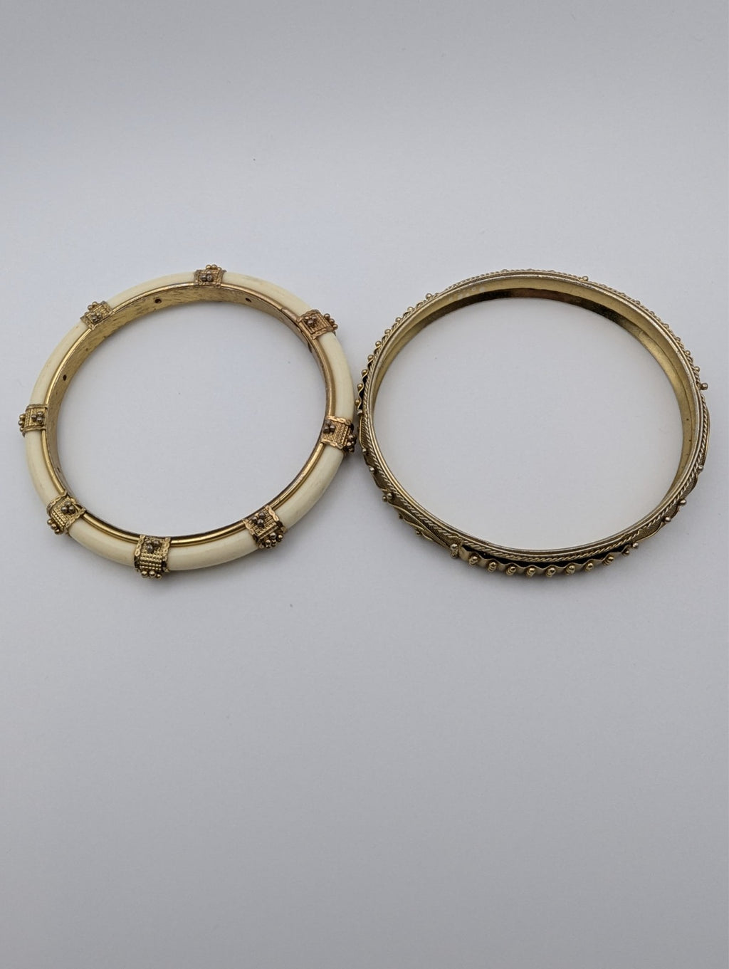 Pair of 2 Vintage Gold-Tone Bangle Bracelets, 9"