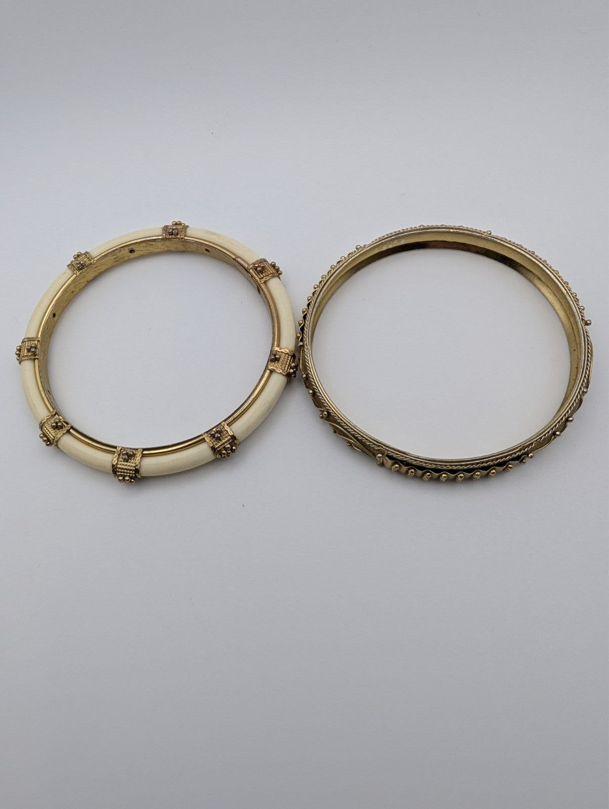 Pair of 2 Vintage Gold-Tone Bangle Bracelets, 9"