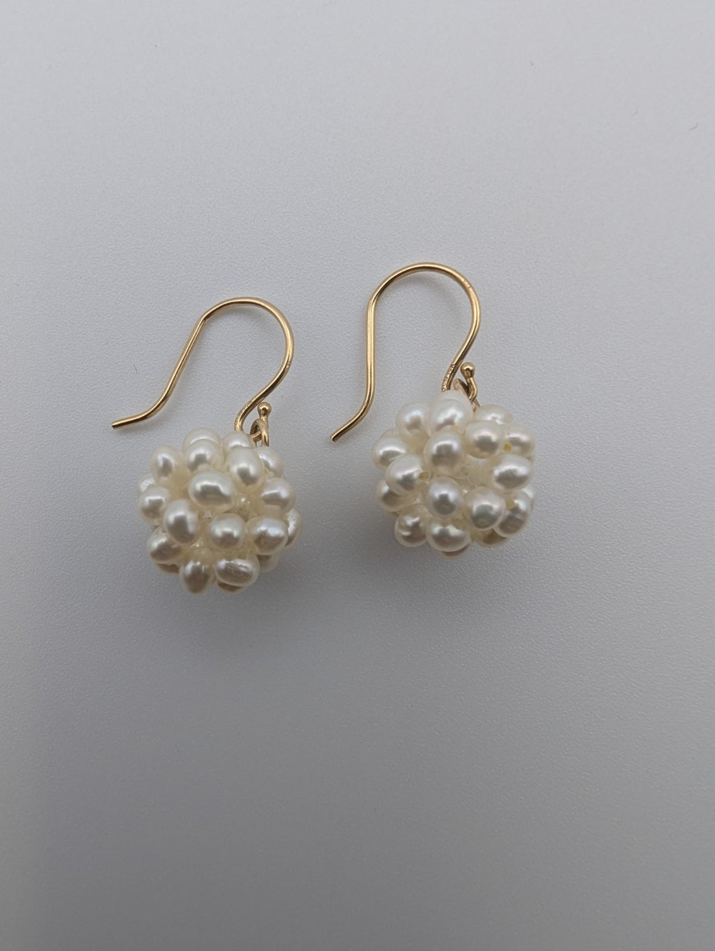 14K yellow gold white pearl cluster dangle earrings