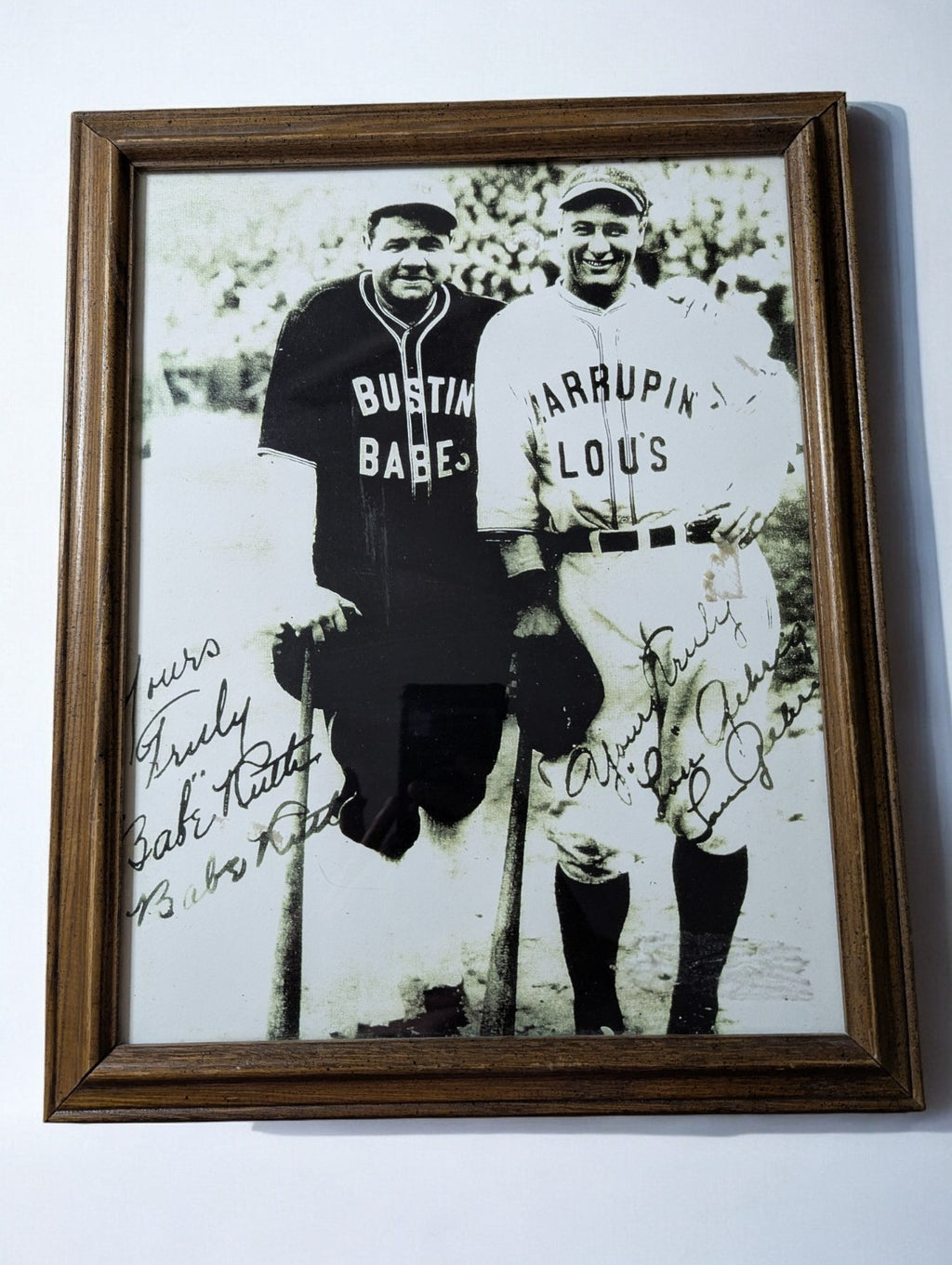 Babe Ruth and Lou Gehrig Photo Framed, Reproduction Signed