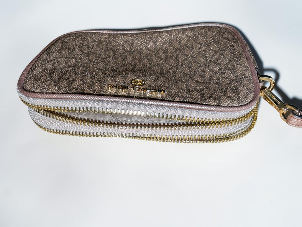 Michael Kors Jet Set Charm Double Zip Wristlet, Rose Gold Monogram Design