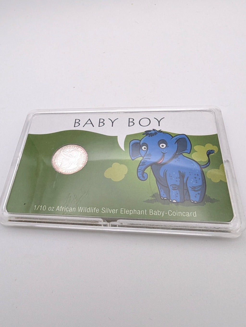 1/10 oz Somalia Silver Elephant Coin, 2021 African Wildlife Series Newborn Card