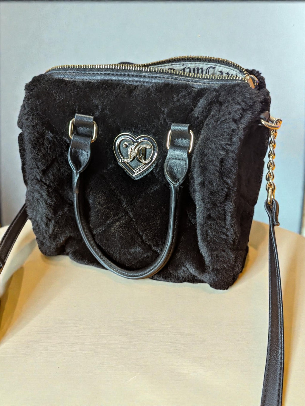 Juicy Couture Let's Get Cozy Plush Satchel Purse, Black