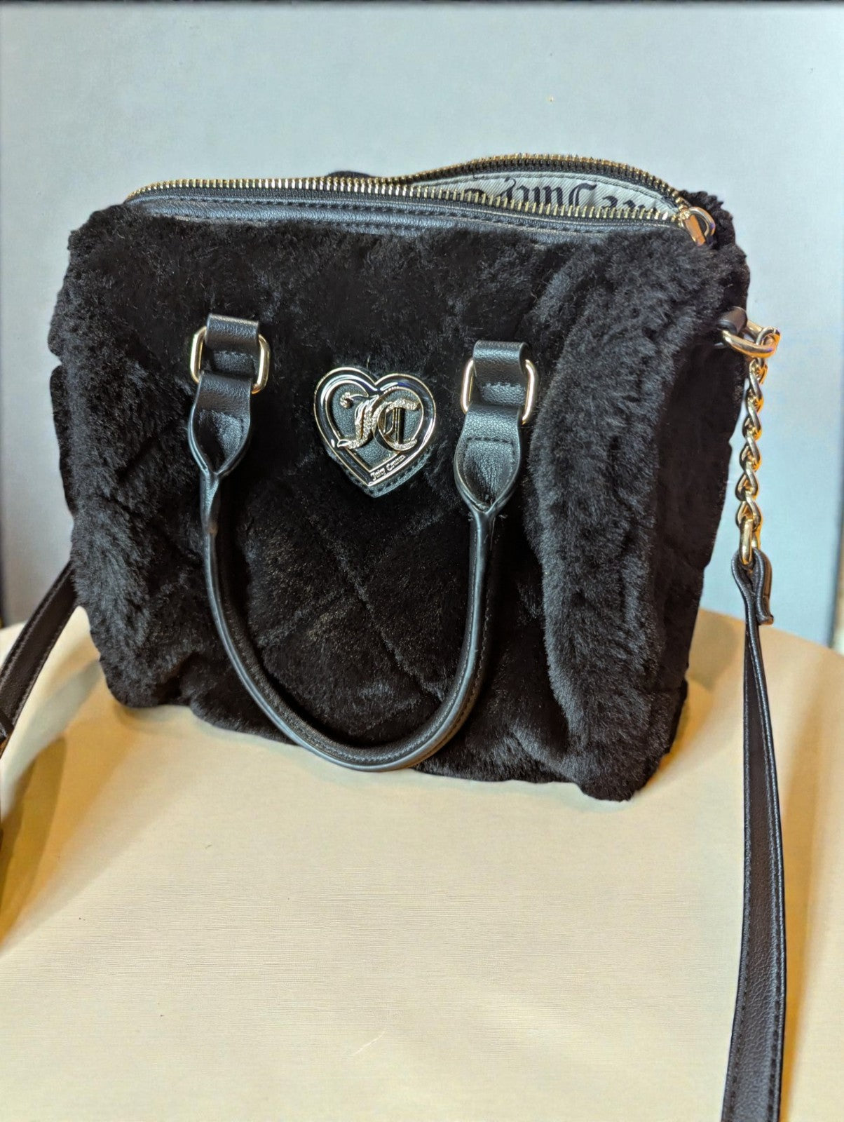 Juicy Couture Let's Get Cozy Plush Satchel Purse, Black