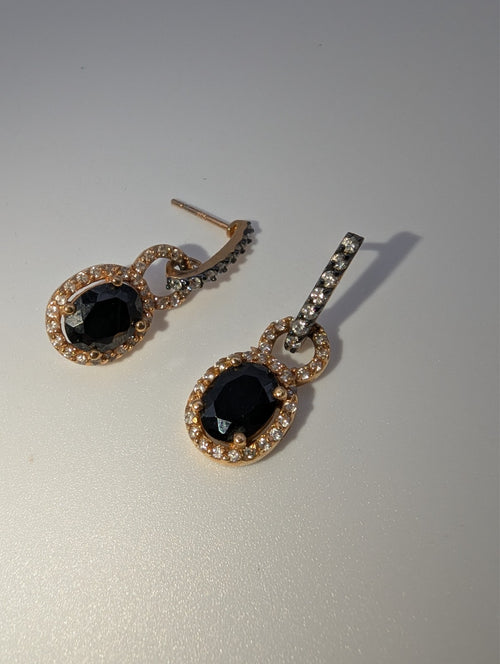 Black Onyx and Genuine Diamond Rose Gold Plated 925 Drop Earrings