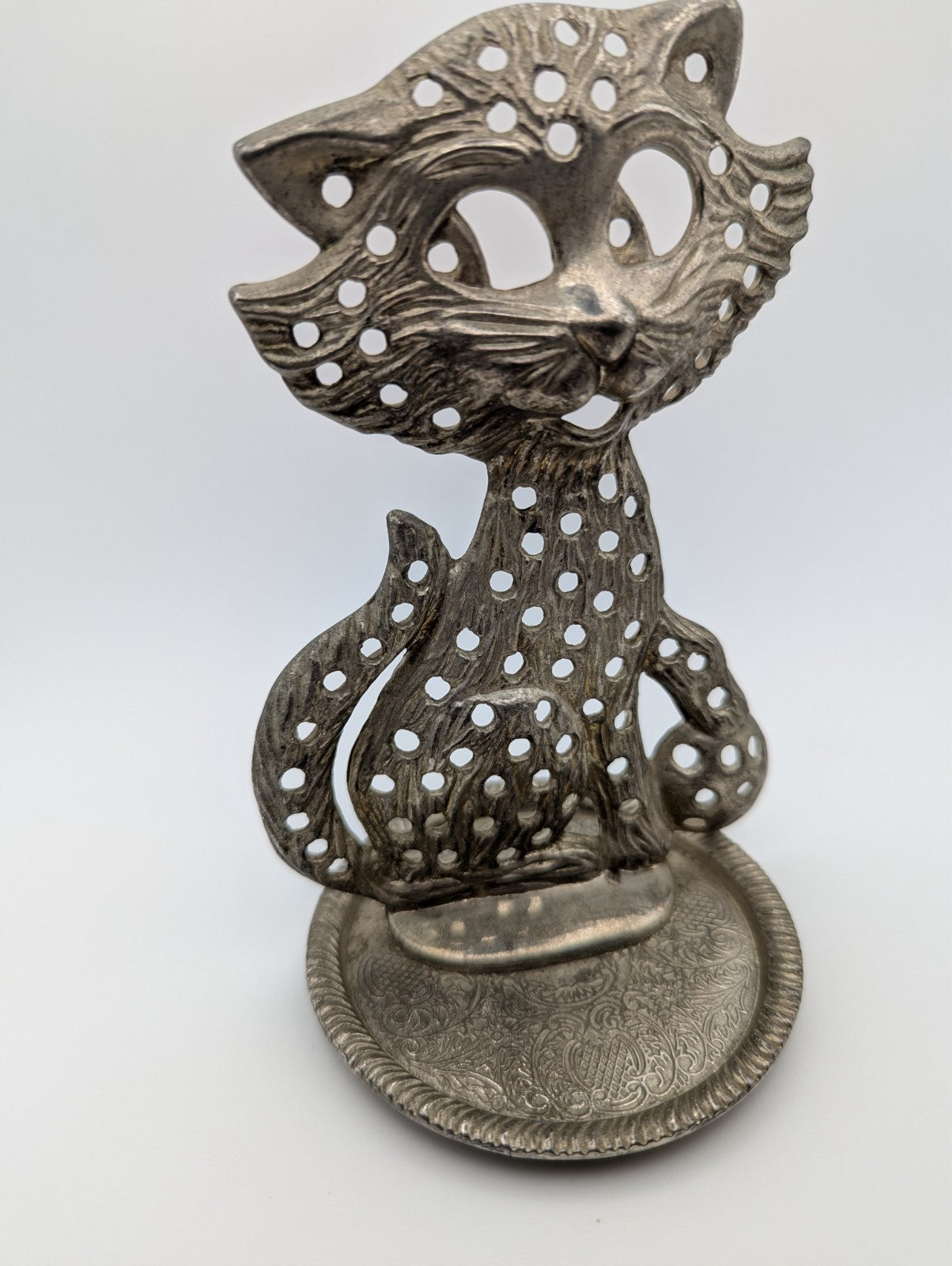 Vintage Silver Plated Kitty Cat Earring Holder, 5.5" Tall