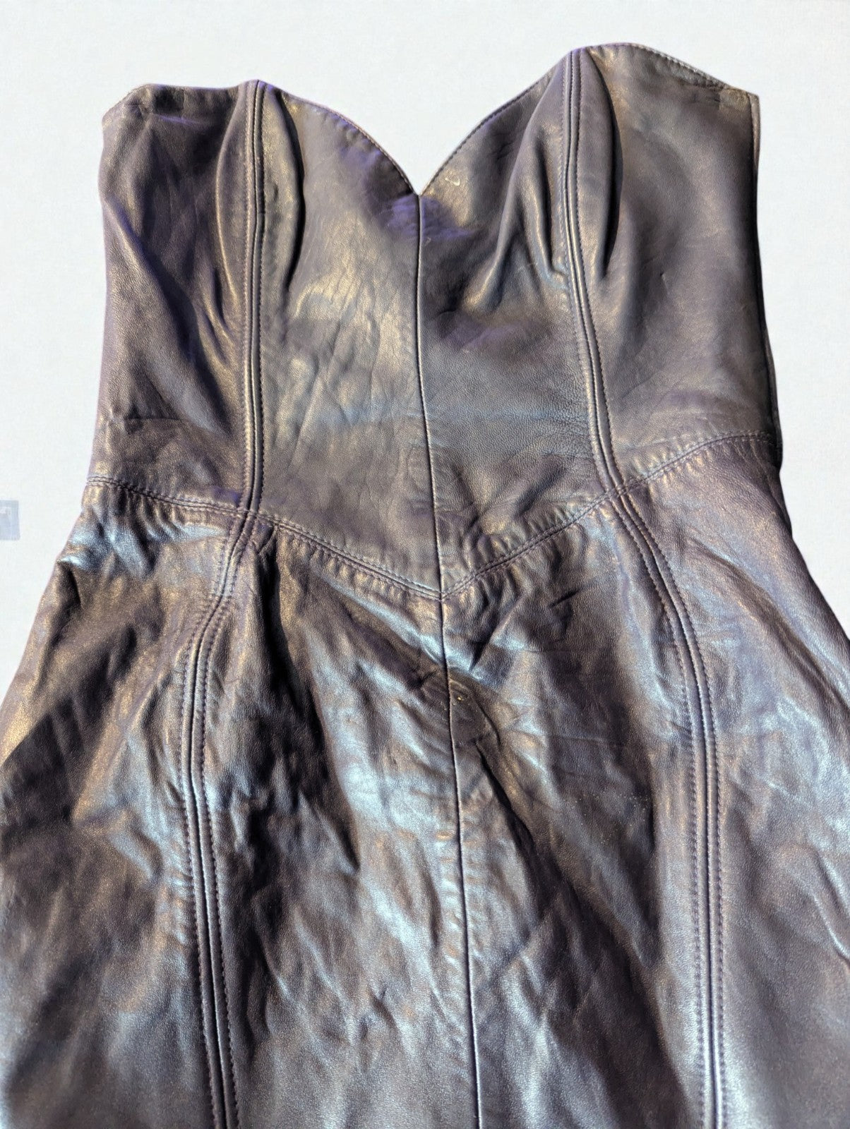 Vintage 80s Michael Hoban North Beach Leather Dark Purple Strapless Mini Dress