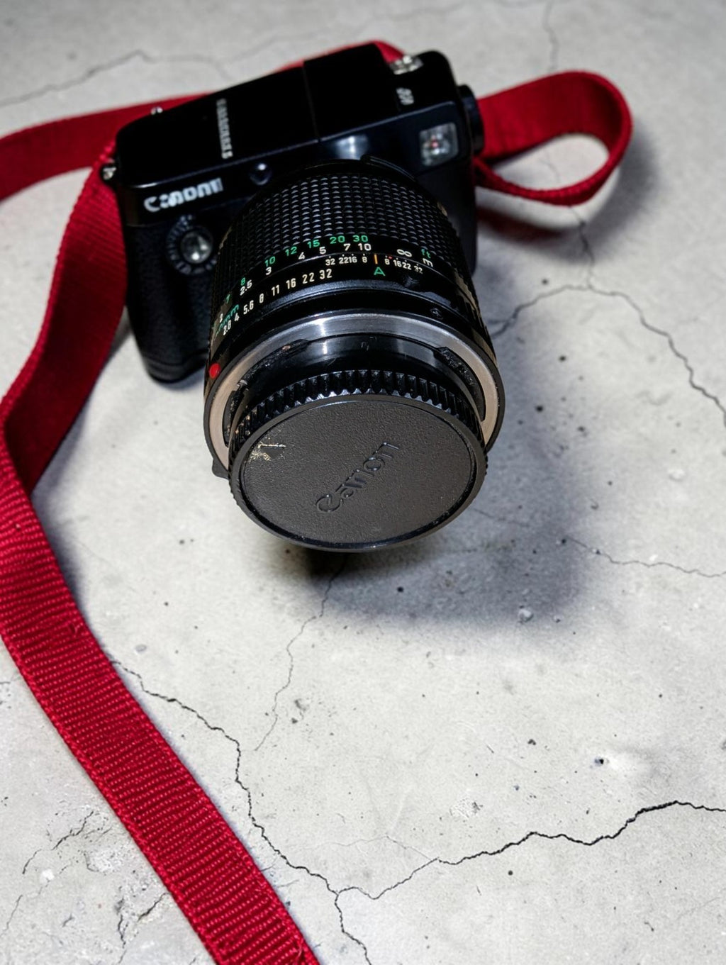 Vintage Canon AE-1 Program with FD 100mm Focus Lens and Speedlite 155A