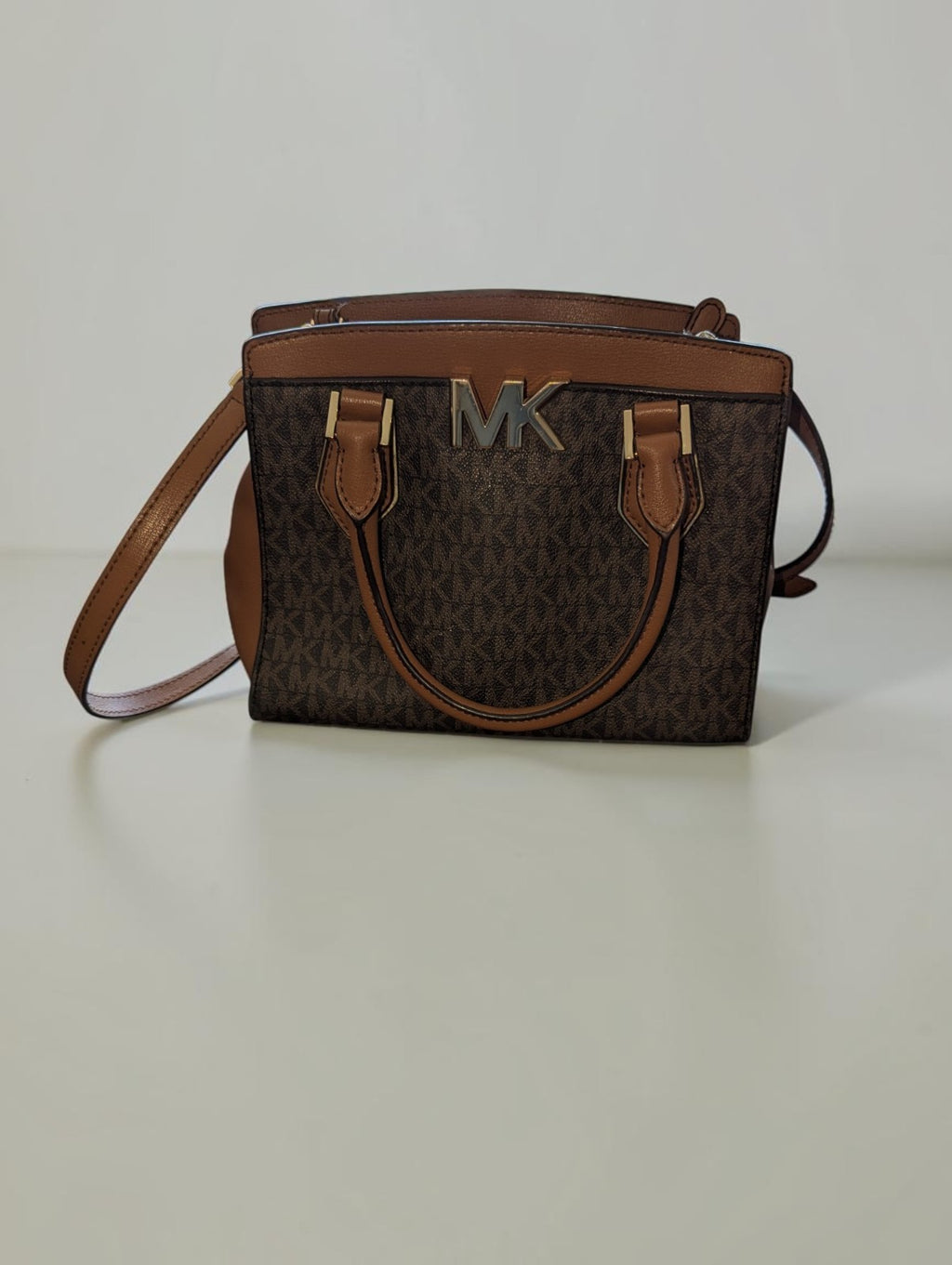Michael Kors Mott Medium Messenger Satchel Bag, Brown Signature Print