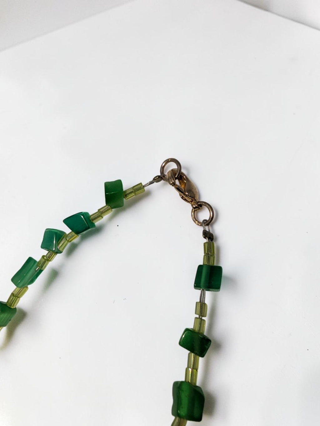 Vintage Green Glass Beaded Necklace, 18"