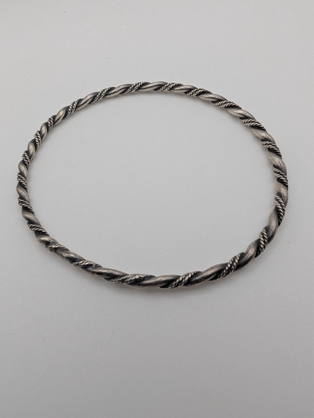 Vintage Sterling Silver Twist Rope Bangle Bracelet 8"