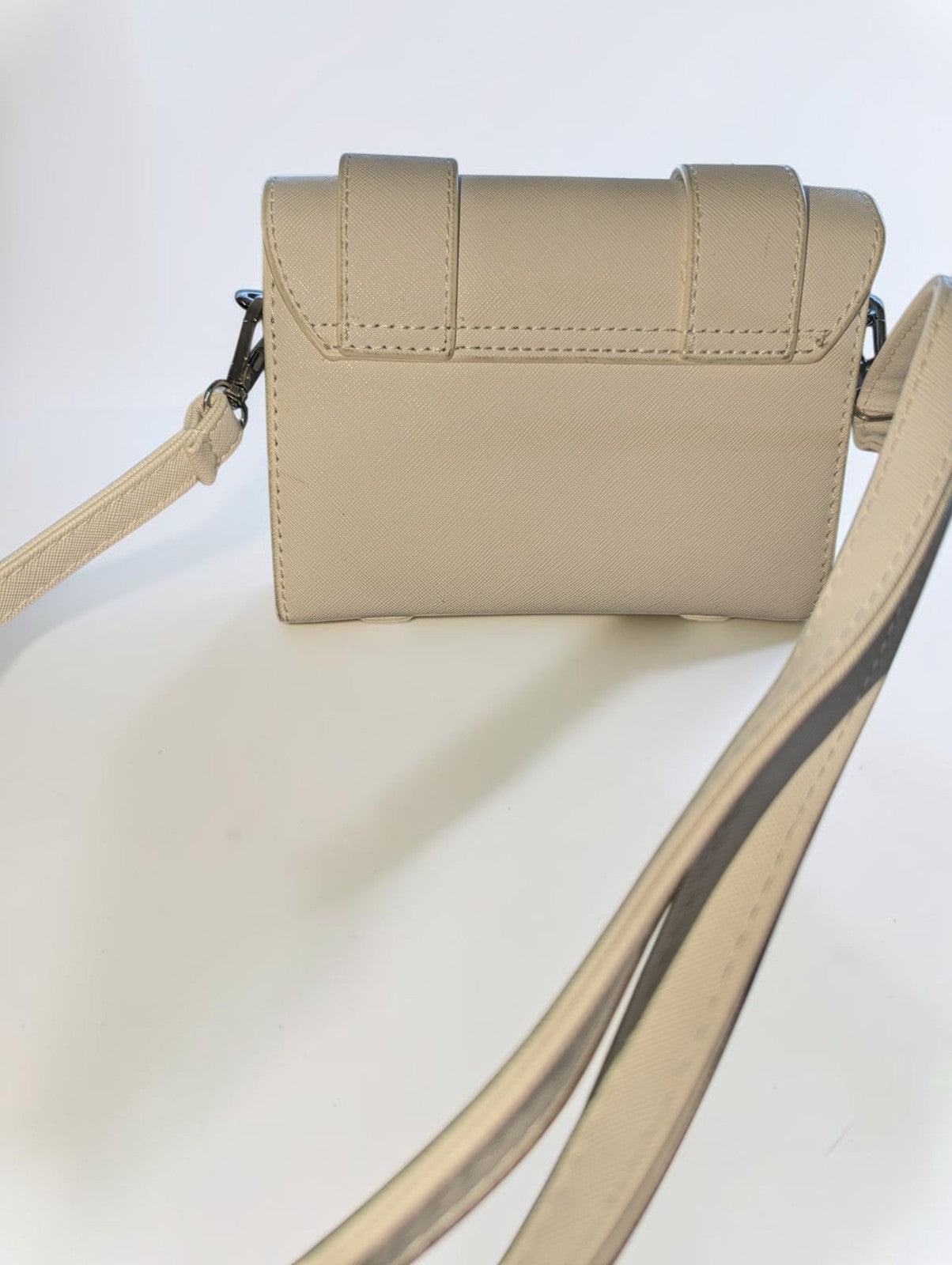 White Faux Leather Graffiti Crossbody Bag, Adjustable Strap