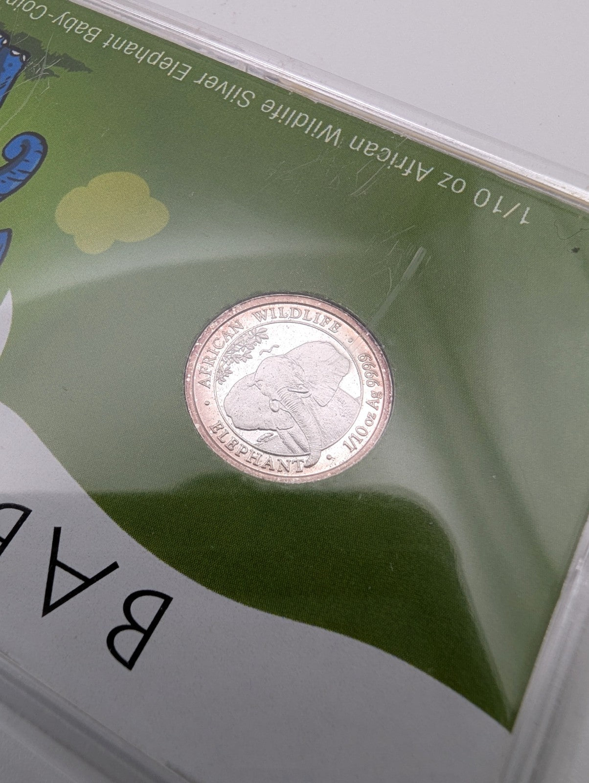 1/10 oz Somalia Silver Elephant Coin, 2021 African Wildlife Series Newborn Card
