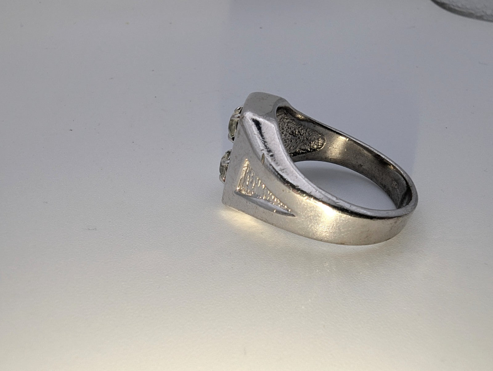 Vintage Geometric 18kt HGE CZ Men's Ring, Size 12.5