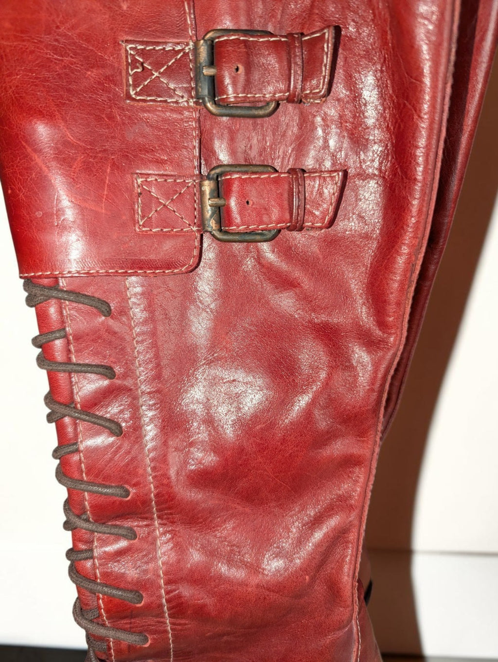 Vintage Donald J Pliner Red Leather Lace Up Boots, Size 6.5, Made in Italy