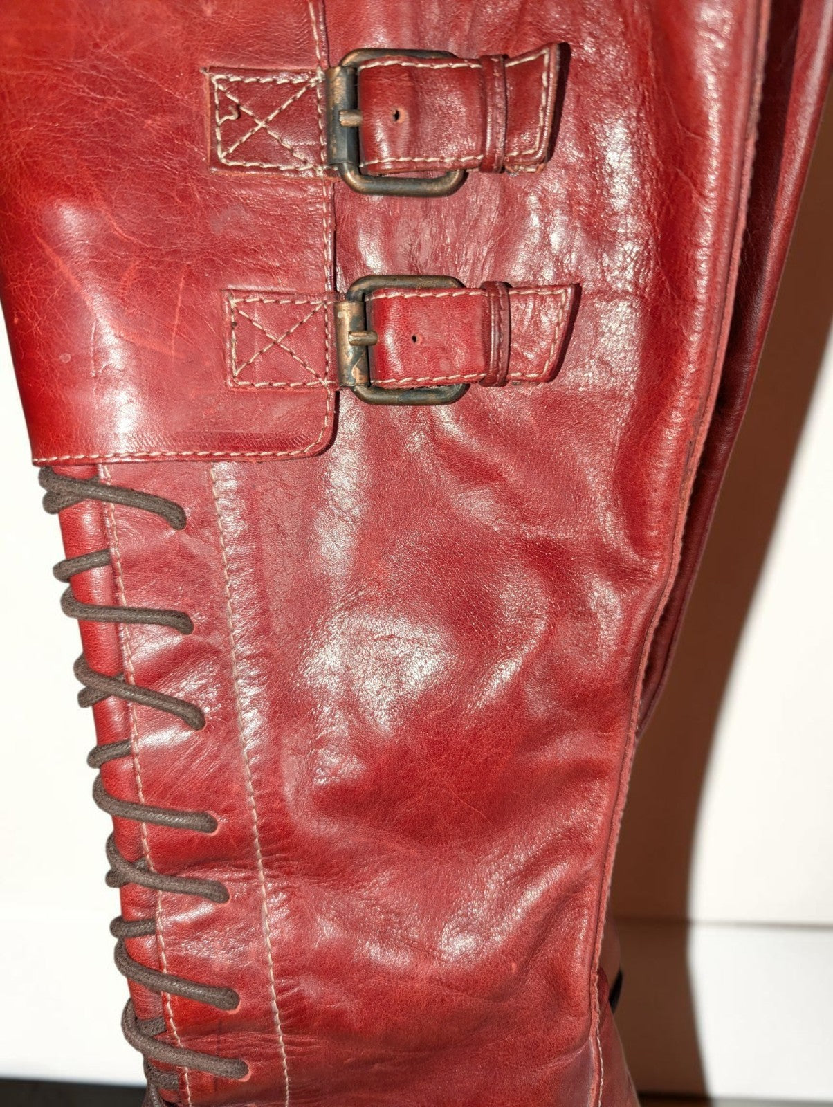 Vintage Donald J Pliner Red Leather Lace Up Boots, Size 6.5, Made in Italy
