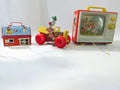 Vintage 1960s Fisher Price Toy Lot of 3- Jalopy, Lunch Box, Two Tune TV