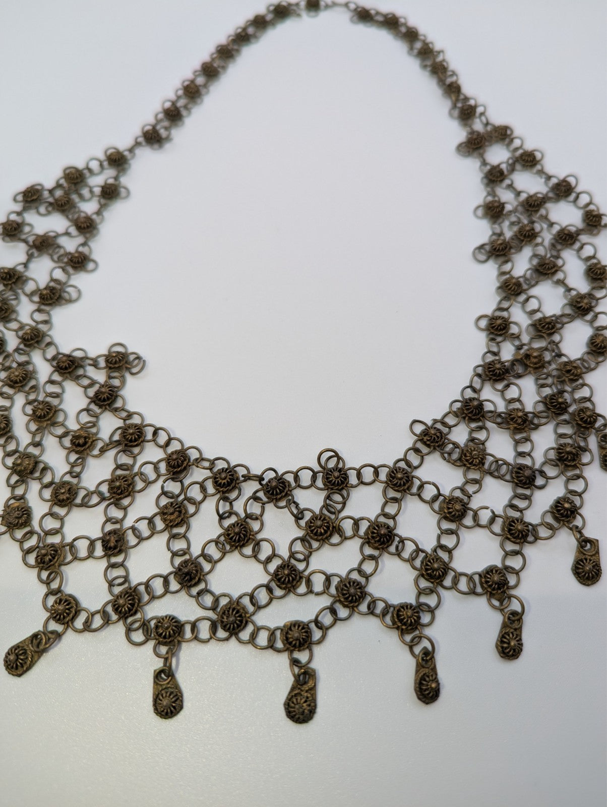 Vintage Brass Bib Boho Style Necklace, 20"
