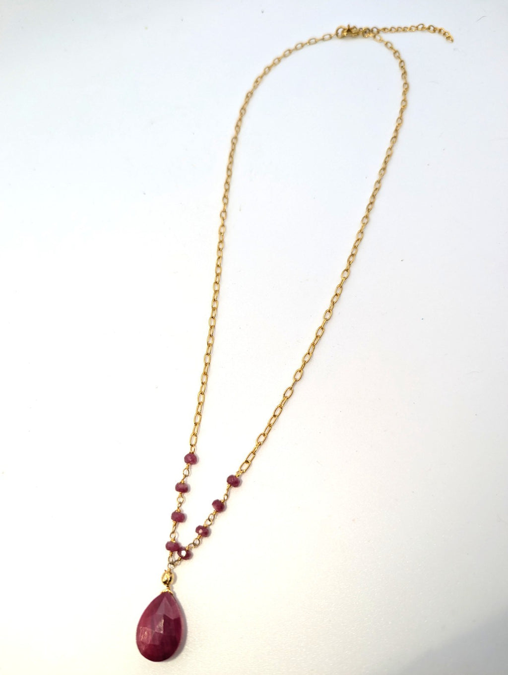 Faceted Ruby Gold Filled Necklace, Adjustable 18"