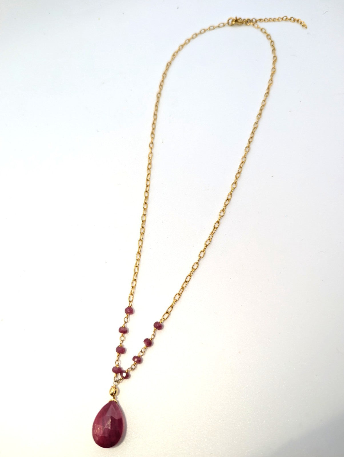 Faceted Ruby Gold Filled Necklace, Adjustable 18"