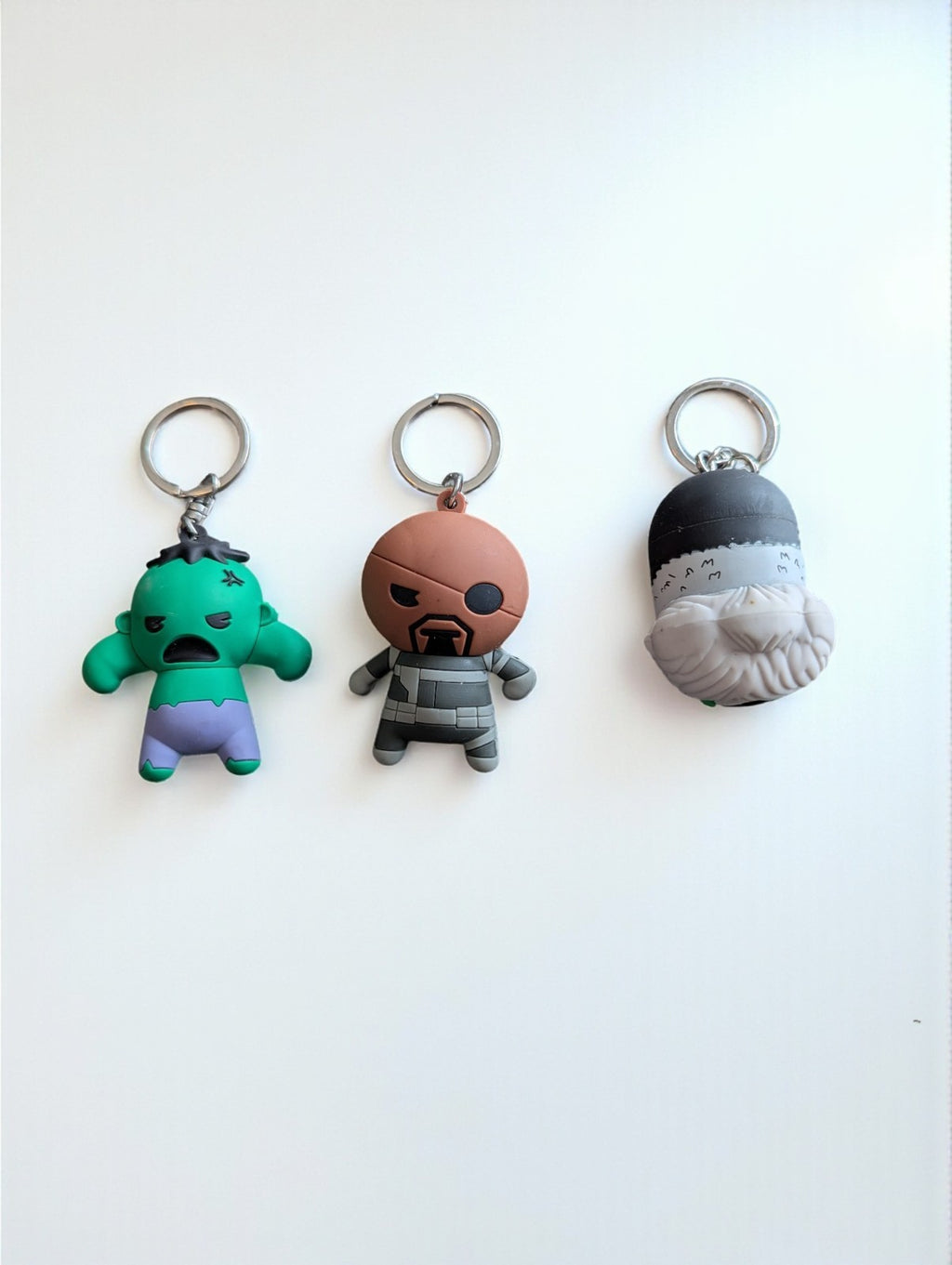 (3) Marvel 3D Keychains, Lot of 3 Nick Fury, Tsum Tsum Black Cat, Hulk