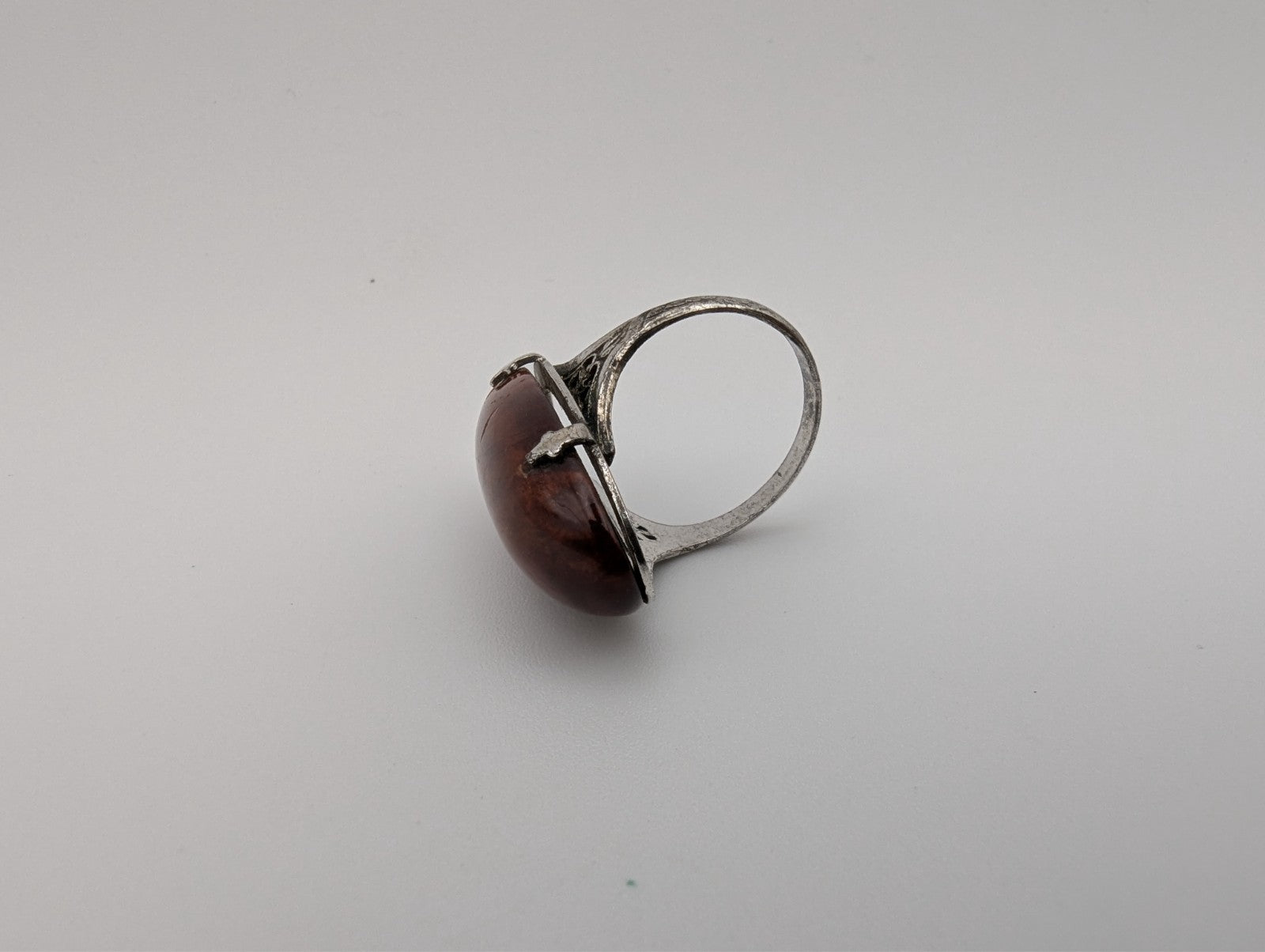 Vintage Sterling Silver Teak Wood Ring, Size 4.5