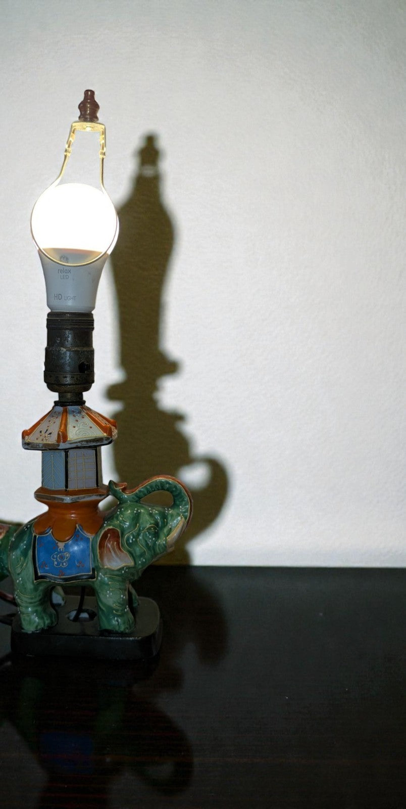 Vintage Japanese Satsuma Elephant Table Lamp, Works
