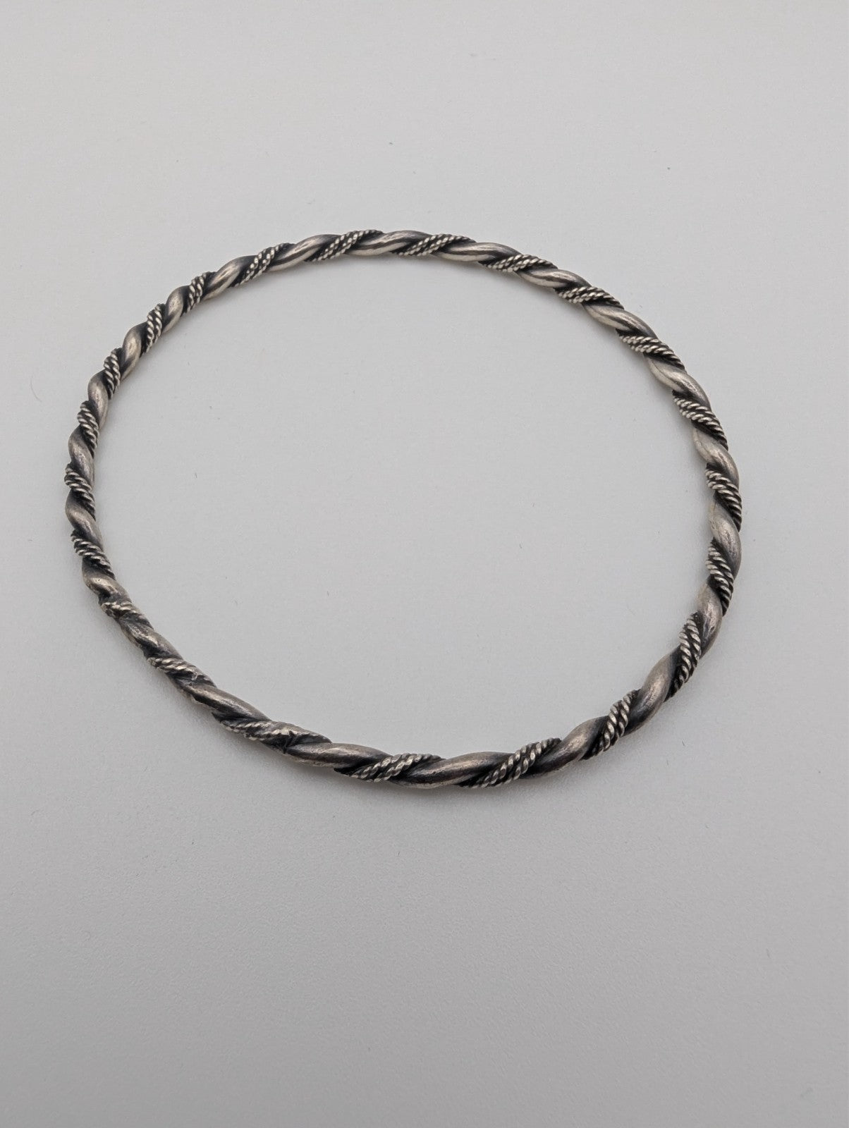 Vintage Sterling Silver Twist Rope Bangle Bracelet 8"
