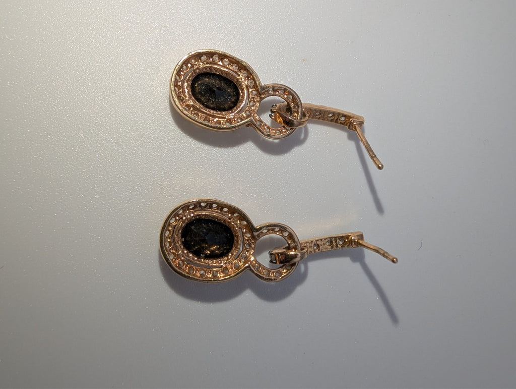 Black Onyx and Genuine Diamond Rose Gold Plated 925 Drop Earrings