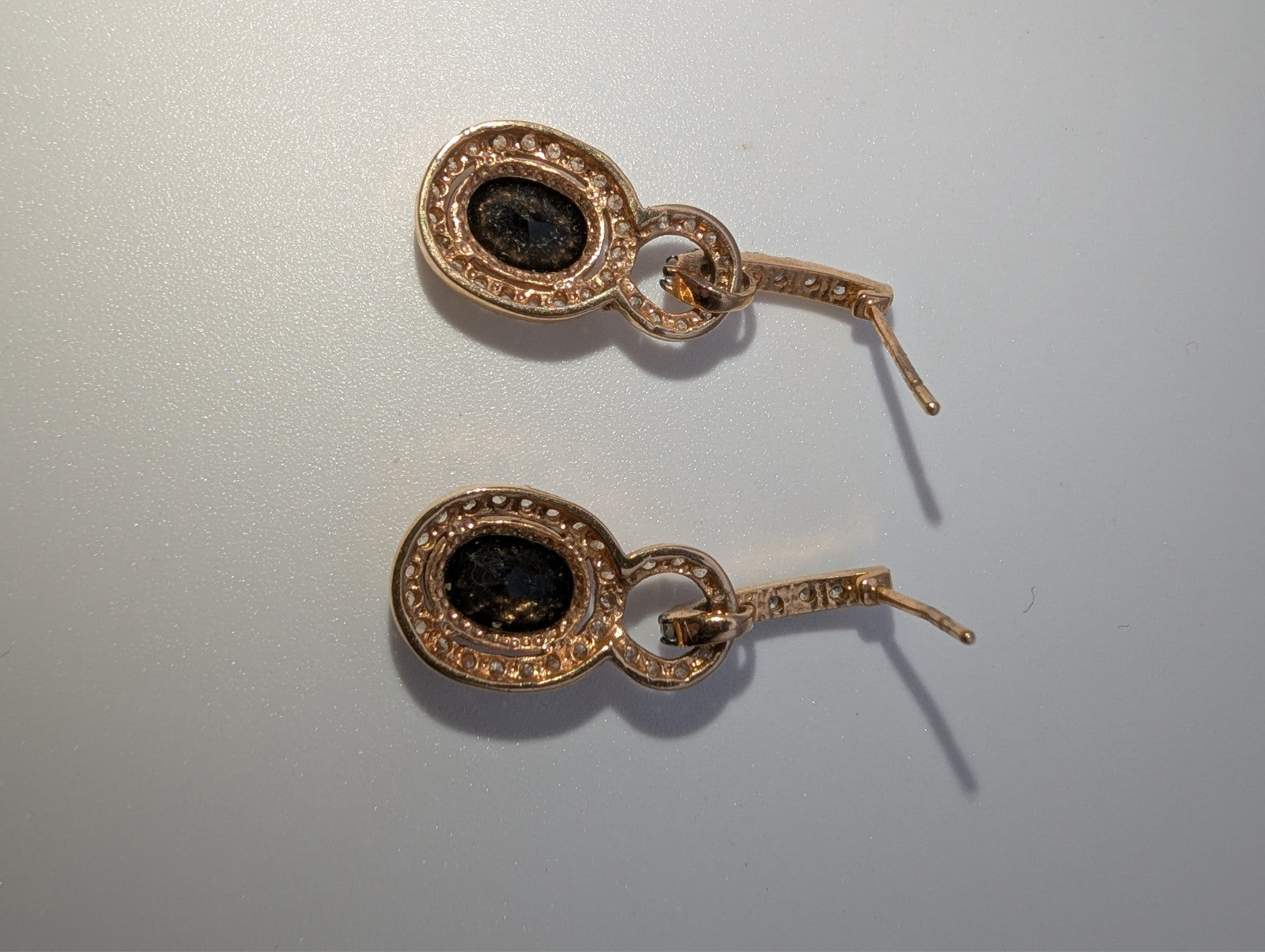 Black Onyx and Genuine Diamond Rose Gold Plated 925 Drop Earrings