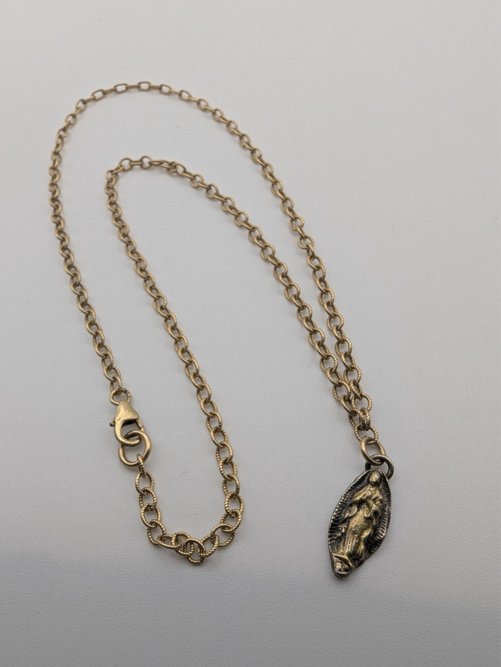 Vintage Virgin Mary 925 Pendant on Gold Filled Chain Necklace