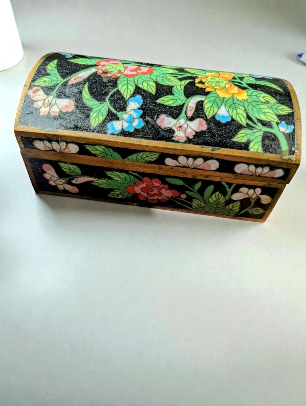Antique Chinese Cloisonne Enamel Trinket Jewelry Box