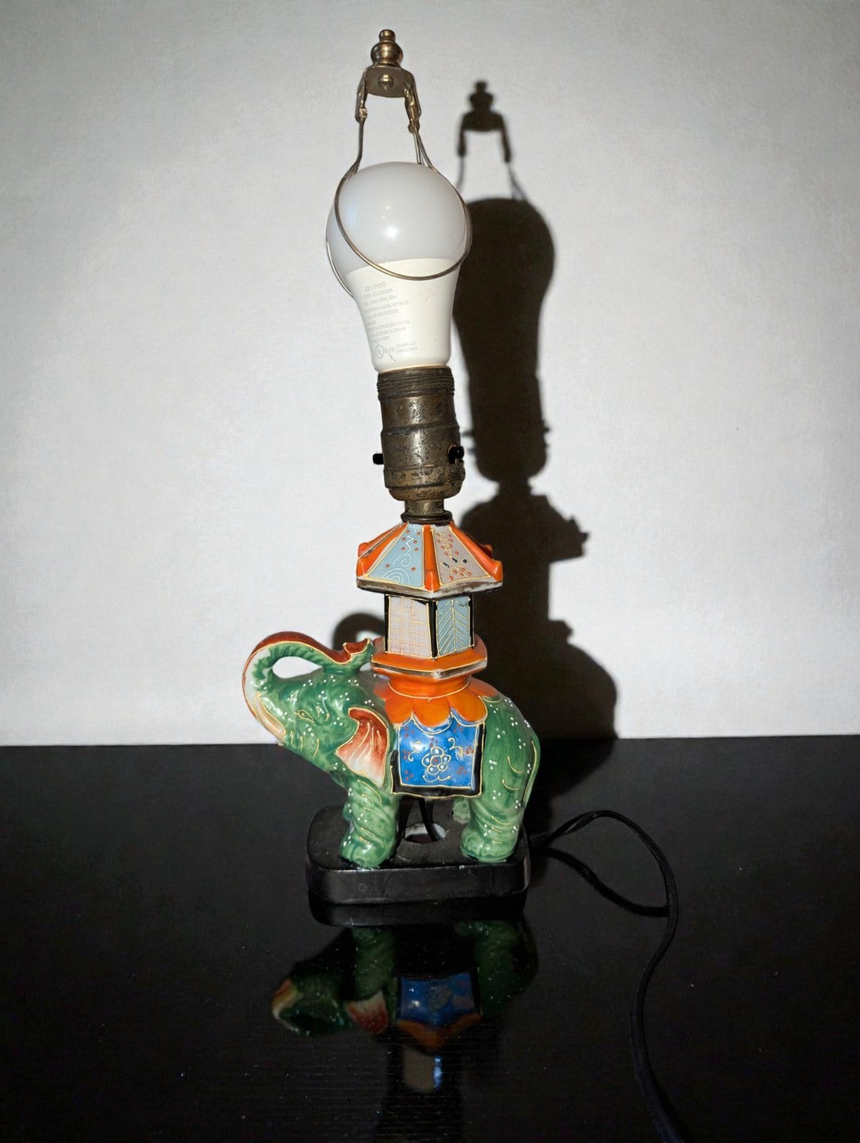 Vintage Japanese Satsuma Elephant Table Lamp, Works